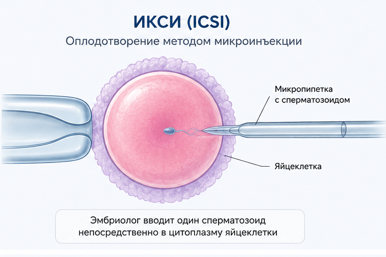 ИКСИ (ICSI): интрацитоплазматическая инъекция сперматозоида в яйцеклетку