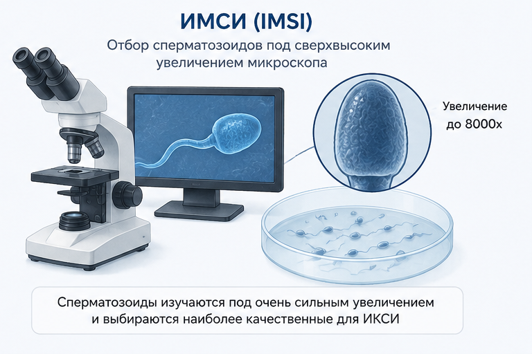 ИМСИ (IMSI): отбор сперматозоидов под сверхмощным микроскопом с увеличением до 8000×